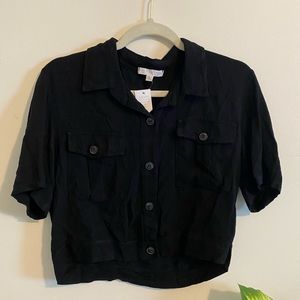 Don’t ask why black button down crop top